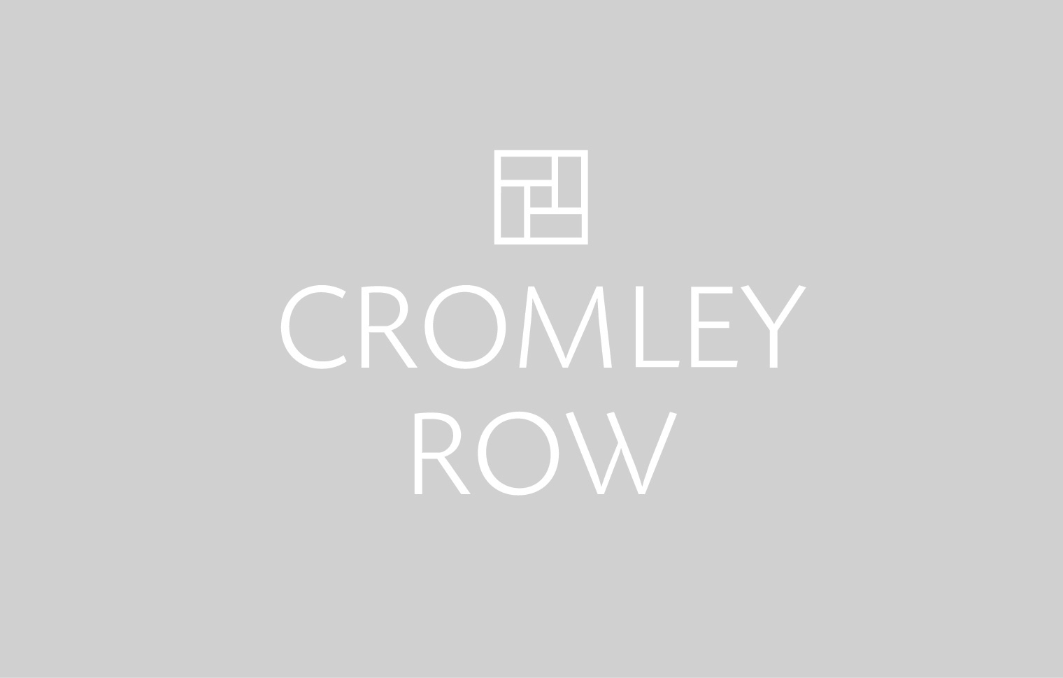 The logo has rectangles placed clockwise forming a square with the words “Cromley Row” stacked in a sans-serif typeface.