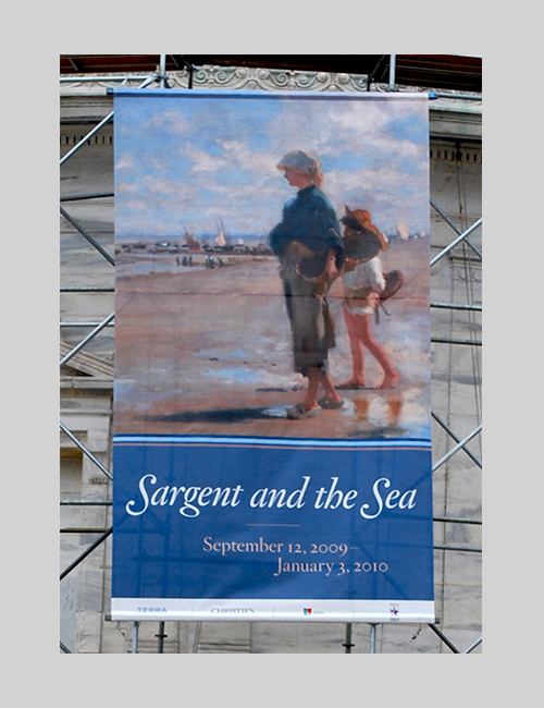 Banner for the exhibition Sargent and the Sea features a detail of his painting “En route pour la pêche (Setting Out to Fish)”