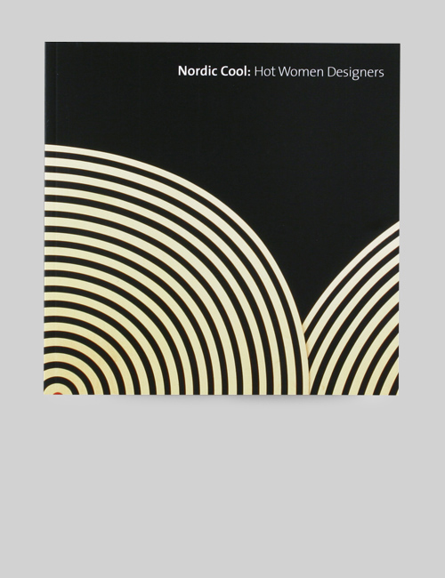 Cover of Nordic Cool shows an abstract work of two sets of concentric circles in beige over a black background.