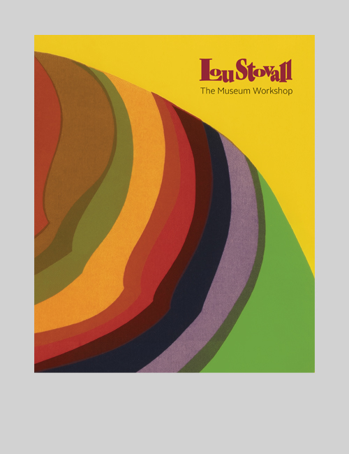 Cover of the catalogue shows a work with organic multicolored strips on a bright yellow background.