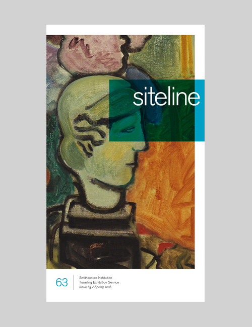 Cover of the Sitelines exhibition brochure has a detail of Studio Still Life with Head of Woman by Robert de Niro, Sr.