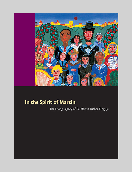Cover of Spirit of Martin: The Living Legacy of Dr. Martin Luther King, Jr. exhibition brochure features Jewish folk art.
