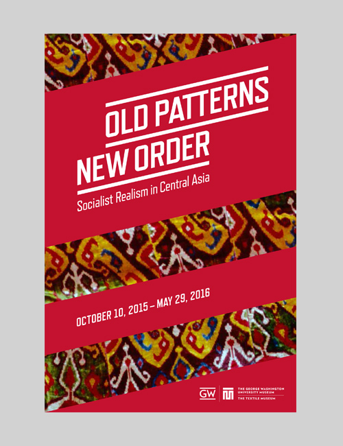 Cover for Old Patterns, New Order brochure has the exhibition identity over a patterned design from Central Asia.